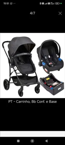 Carrinho de Bebê + Bebê Conforto com Base