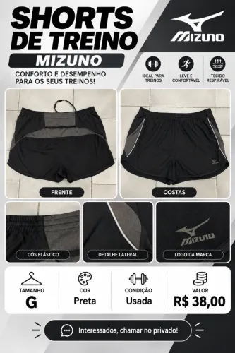 Shorts Mizuno de Treino Preto - Tamanho G