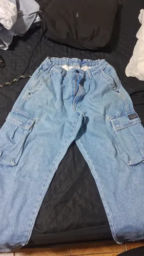 calça wide leg azul novinha