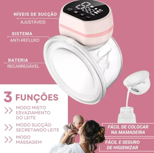 Bomba de tirar leite materno portátil elétrica rosa