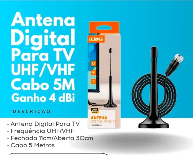 Antena digital para TV cabo 5 metros.