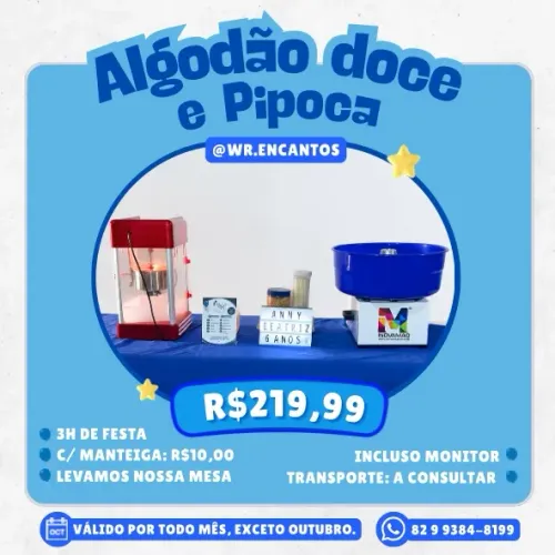 algodão doce e pipoca