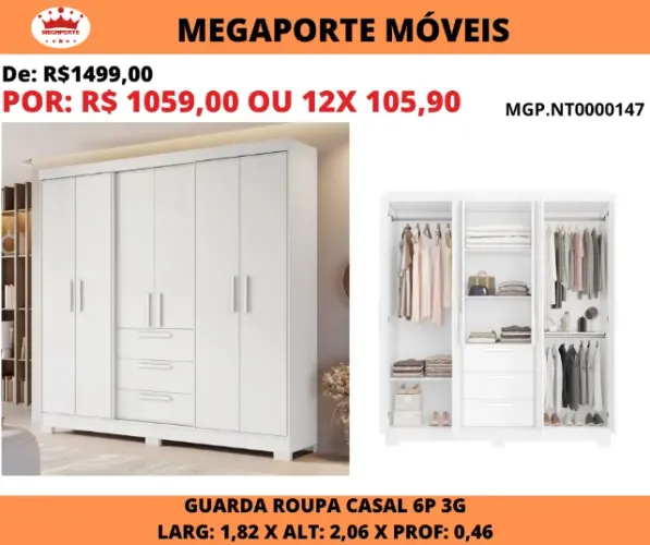 Guarda Roupa Casal NT 1,82 Branco