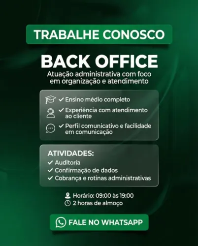 VAGA PARA BACK OFFICE - GOIÂNIA
