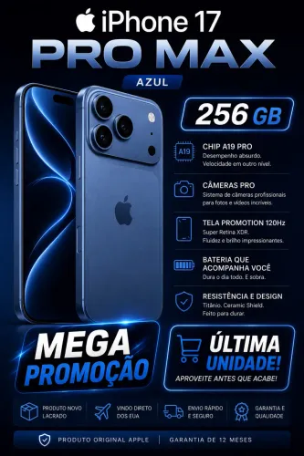 iPhone 17 Pro Max Azul 256 Gb ÚLTIMA UNIDADE!  BAIXOU MAIS UMA VEZ!   