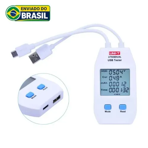 Testador de USB e Carregador Medidor de Voltagem e Amperagem com Display UNI-T UT658 Dual