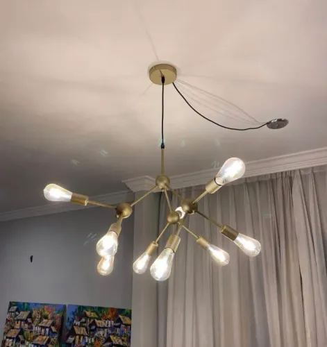 Lustre Pendente Moderno Dourado 8 Lâmpadas + Lâmpadas Inclusas