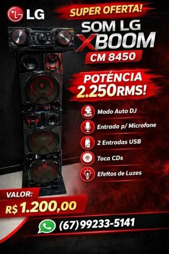 Som LG XBOOM CM8450 de 2250W de potência RMS, como novo . Tenha um home theater potente.