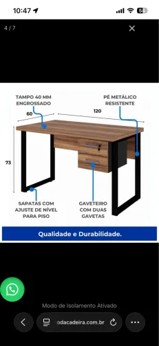 Mesa Escritório PÉ QUADRO - 1,20×0,60m - C/ Gavetas - NOGAL SEVILHA/PRETO