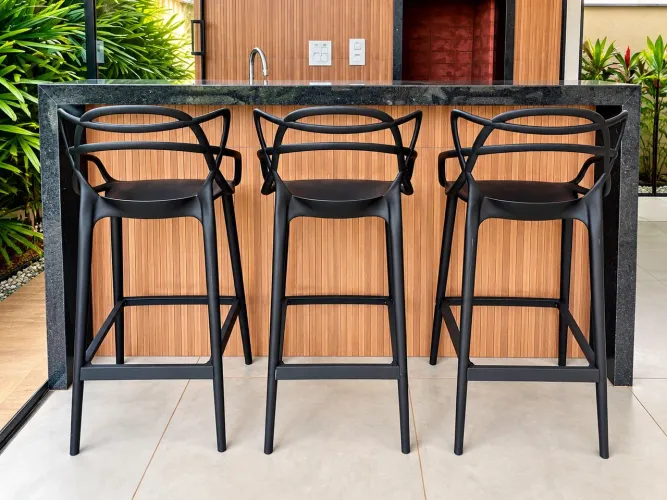 Kit 3 Banquetas Altas Allegra Masters Pretas - Área Gourmet