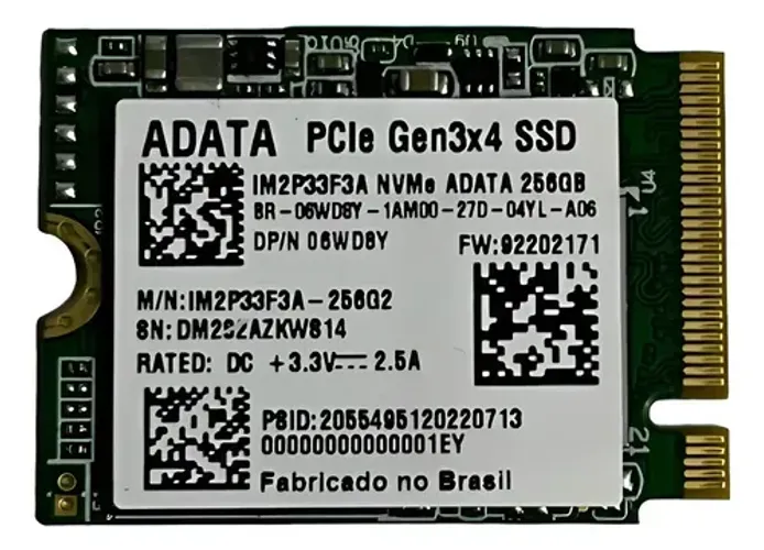 SSD NVMe 256GB ADATA M.2 (Formato 2230/Compacto) - Usado