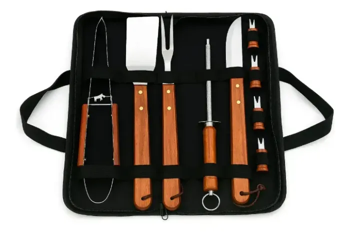 Kit Churrasco Aço Inoxidável Com 10 Peças
