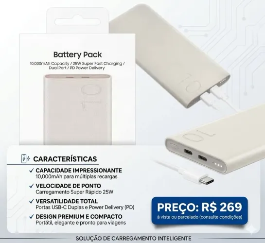 Carregador Portátil Powerbank Samsung 10000mAh 25W (Original e Lacrado)