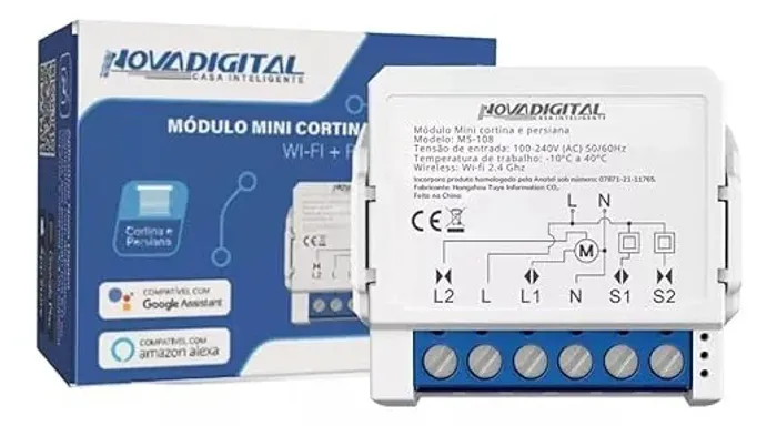 Modulo Mini Rele Inteligente Wifi Automação Cortina e Persiana com RF433Mhz Compatível Tuy