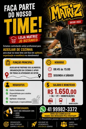 VAGA COZINHA - ATENDE PARA DELIVERY