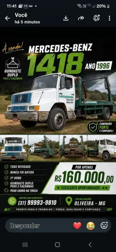 Vendo caminhão 1418 polinguindaste duplo