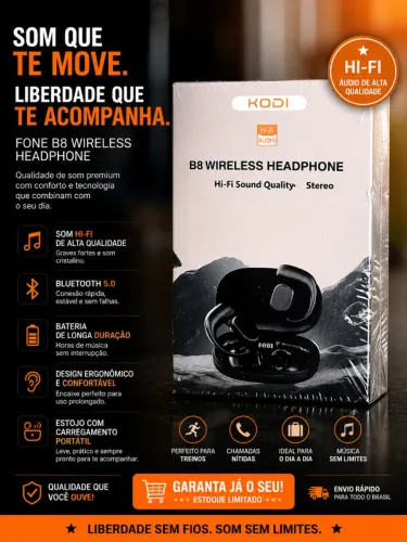 om Potente, Conforto e Liberdade! Garanta Já Seu Fone Bluetooth B8
