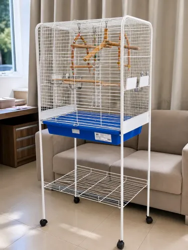 Viveiro Gaiola Grande para Aves com Suporte e Rodinhas