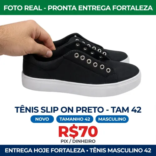 TENIS MASCULINO PRETO SLIP ON TAM 42 R$70 ENTREGA HOJE FORTALEZA