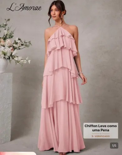 Vestido chiffon com babados shein
