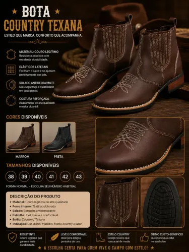 Bota country a pronta entrega