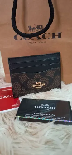 porta cartão coach monograma marrom novo