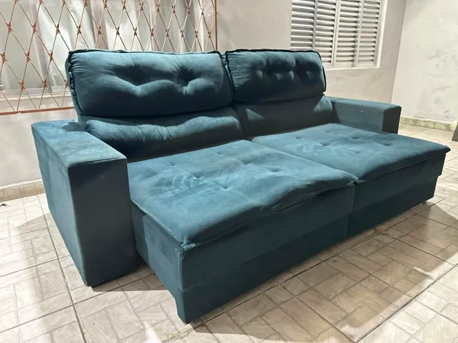 Sofa retrátil e reclinavel azul - ENTREGO!