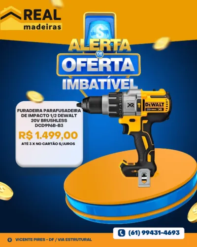 Furadeira Parafusadeira De Impacto 1/2 Dewalt 20v Brushless SEM BATERIA E SEM CARREGADOR