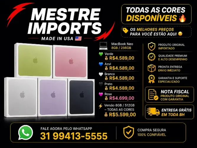 MacBook Neo 8GB 256GB Novo Lacrado Todas as Cores