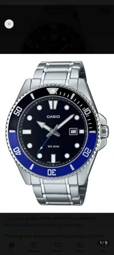 Relógio Casio Masculino Duro Mdv-107d-1a2vdf *200m Correia Prateado Bisel Azul Fundo Preto