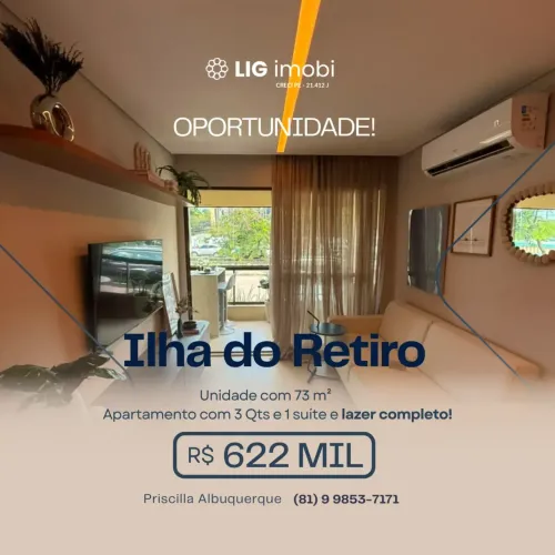 Oportunidade imperdível na Ilha do Retiro! Apartamento de 73 m² com lazer de resort!