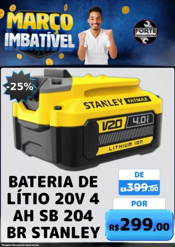 BATERIA DE LÍTIO 20V 4 AH SB 204 BR STANLEY