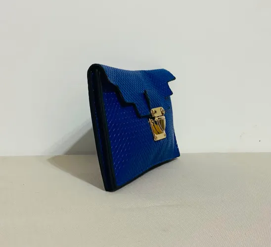 Bolsa Carteira Clutch Feminina Azul Royal Com Fecho Dourado