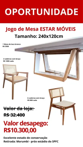 Mesa de Jantar Estar Móveis 2,40x1,20 Com 8 Cadeiras