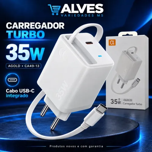 Carregador turbo 35W com cabo tipo c retrátil acompanhado