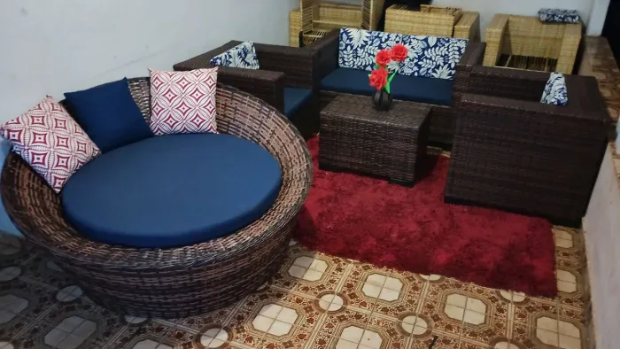 Conjunto de sofá alto padrão de vime sintético