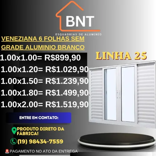 VENEZIANA 6 FOLHAS SEM GRADE ALUMINIO BRANCO 1.00X1.20 (Linha 25)