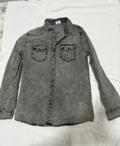 Camisa Jeans Masculina Cinza Estonada - Tam. P - Perfeito Estado
