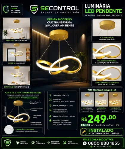 Luminária pendente para quarto ou sala, instalado