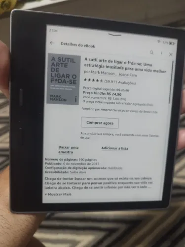 Amazon Kindle OASIS 10 geração Prata, 27 GB de memória