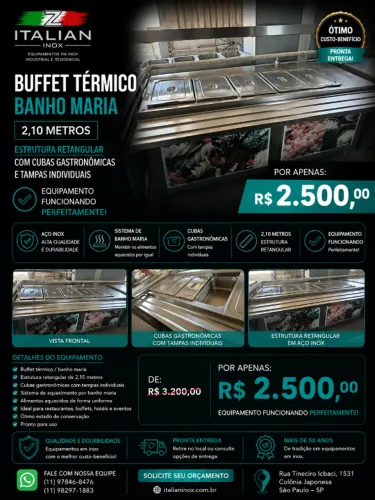 BUFFET TÉRMICO (BANHO-MARIA) EM AÇO INOX - QUALIDADE, DURABILIDADE E EXCELENTE PREÇO!