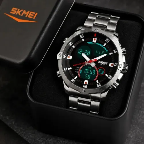 Relógio Skmei 1146 Masculino Aço Inox Fundo Preto Resistente a Agua