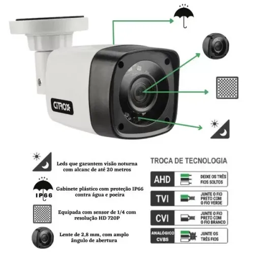 kit 4 camera ahd phelcon 720p 5x1 + cabo coaxial hd500gb.