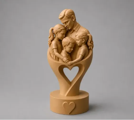Escultura Dia dos Pais - Pai & Filhos (2 Meninas+1 Menino) - 12 cm