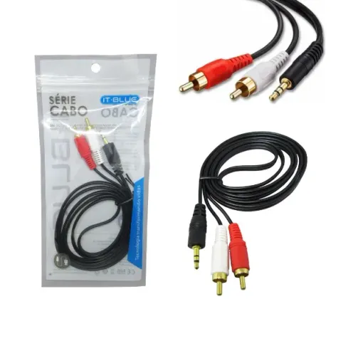 Cabo de Áudio Auxiliar P2 X 2 Rca Macho 1,5m