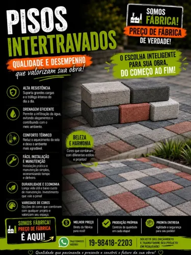 Pisos intertravados e artefatos de concreto.