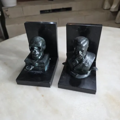 Antiguidades, par de aparador de livros mármore e bronze
