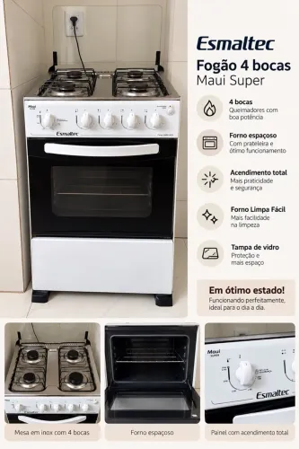 Fogão Esmaltec Maui Super 4 Bocas com Acendimento Automático