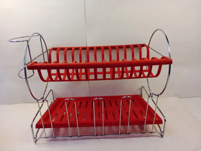 Escorredor de Louças com Suporte para Copos - Vermelho - Bom Estado