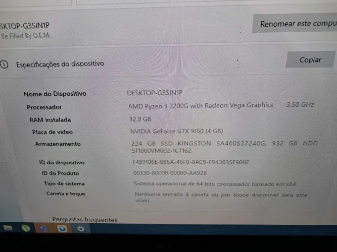 PC Gamer ssd 240gb , 32gb RAM , placa de vídeo , amd raizen 3